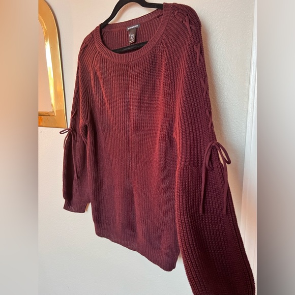Blush & Bloom Sweaters - Cute maroon sweater with braided detail on the sleeves, bishop sleeves.